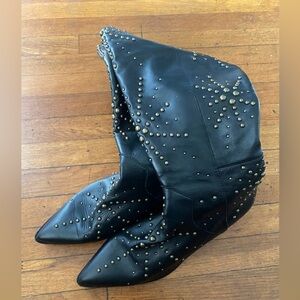 1 State Studded Black Leather Boots 10